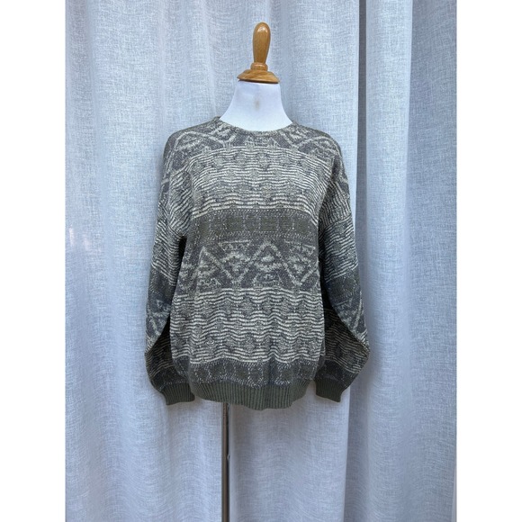 1990 Mondo Italy Cotton blendknitted crew neck sweater warm gray tones pattern